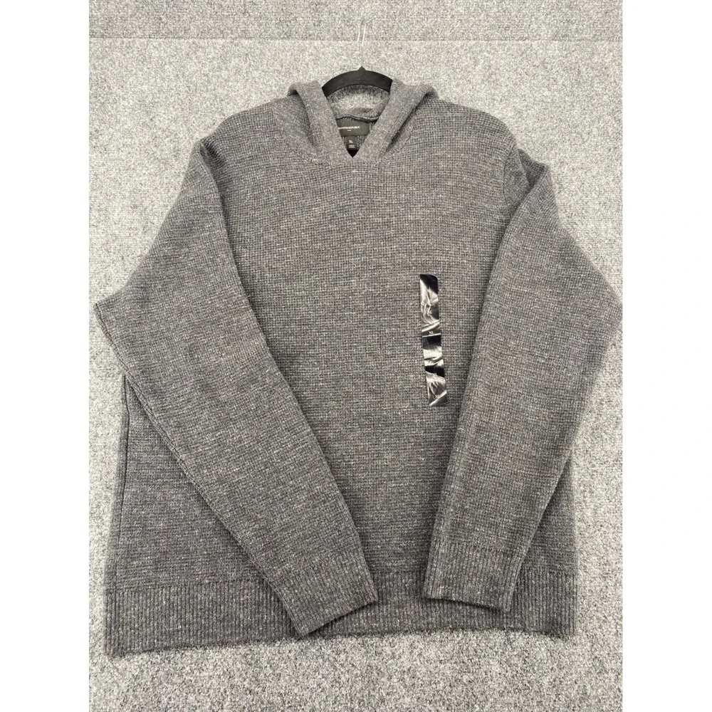 Banana Republic Hoodie Sweater Mens XL Gray Waffle Knit Pullover Recycled New